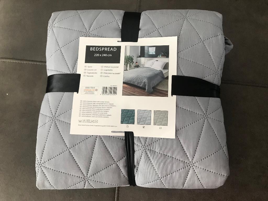 Gevoerd bed sprei quilt sprei bedsprei grijs 220 x 240 cm, Ophalen of Verzenden, Nieuw