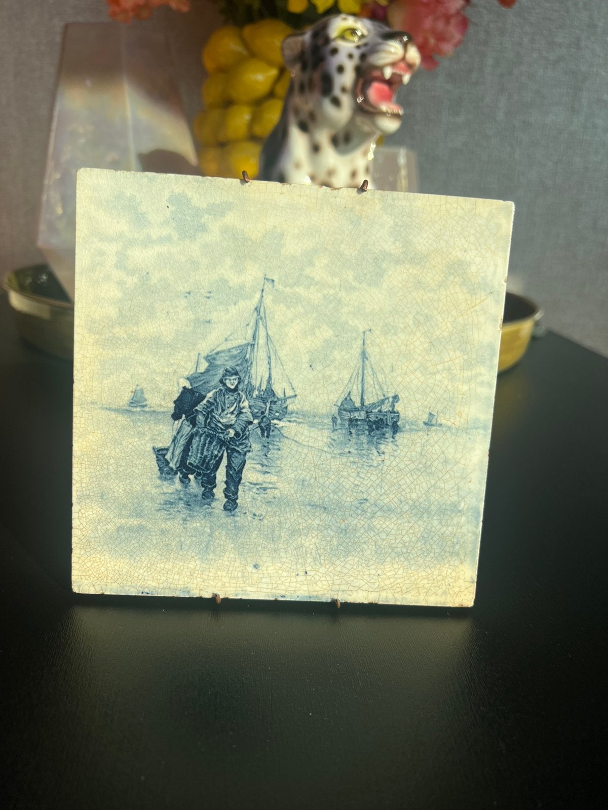 Oude antieke keramische tegel, Ophalen of Verzenden