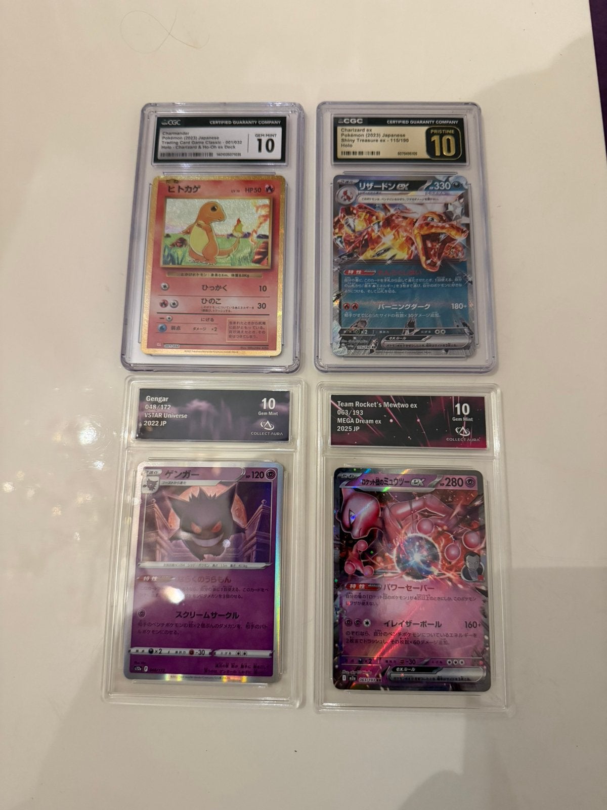 4x pokemon graded 10 bundel Gengar, mewtwo, charm,Charizard, Ophalen of Verzenden, Nieuw, Meerdere kaarten, Foil