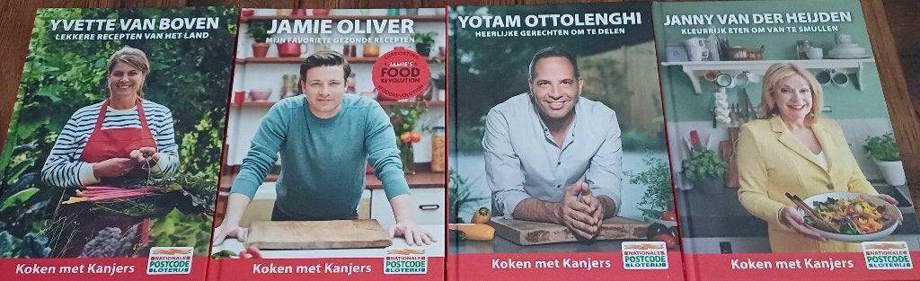 4 x kookboek Koken met kanjers postcodeloterij nieuw ( Jool), Ophalen of Verzenden, Nieuw, Jamie Oliver