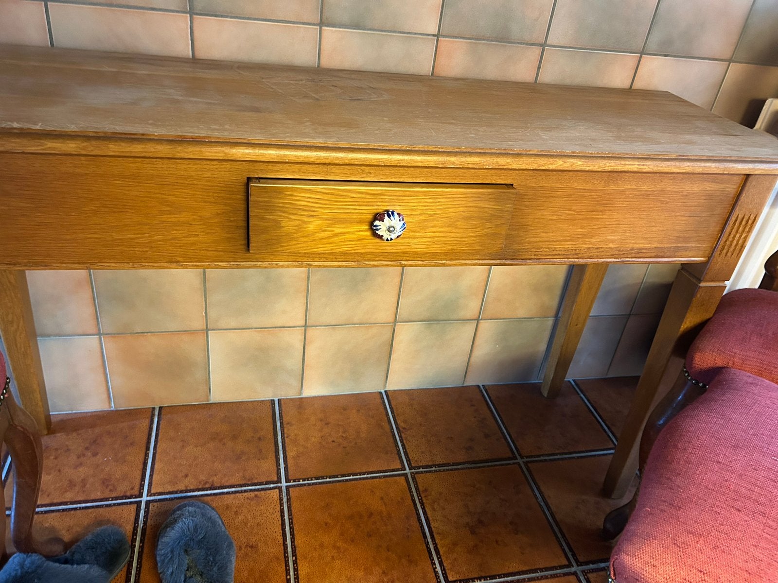 Sidetable met lade - 125x38x73 cm, Ophalen, Gebruikt, 100 tot 150 cm, Overige houtsoorten