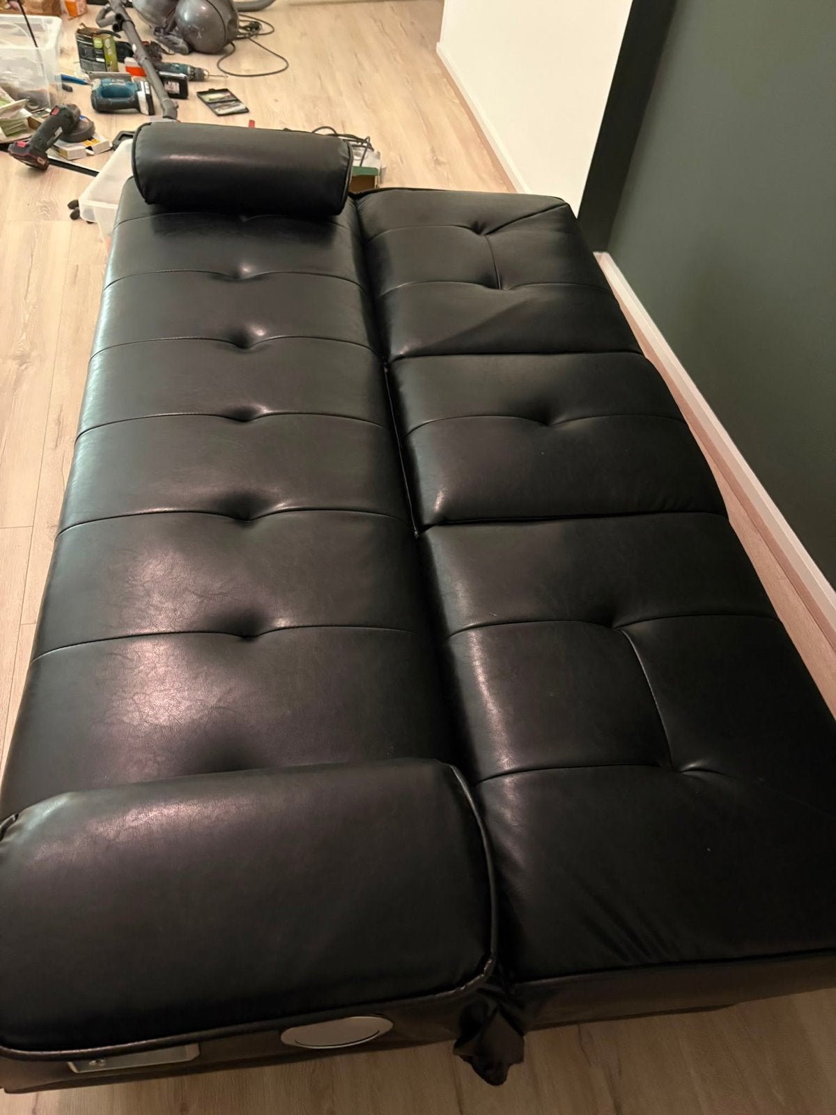 Leren slaapbank - 190x90 cm - scharnieren defect, Gebruikt, 90 cm, Eenpersoons, Zwart
