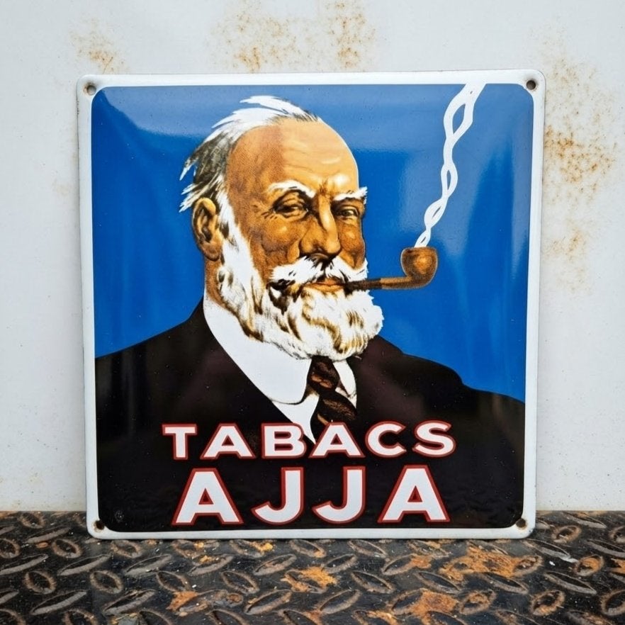 Emaille Reclamebord AJJA Tabak Shag Sigaretten Vintage Plaat, Verzamelen, Verzenden, Zo goed als nieuw, Reclamebord