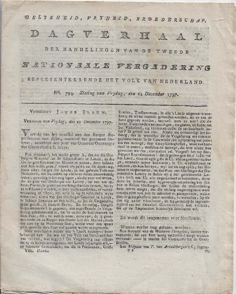 Dagverhaal Tweede Nationale Vergadering 22 December 1797, Ophalen of Verzenden