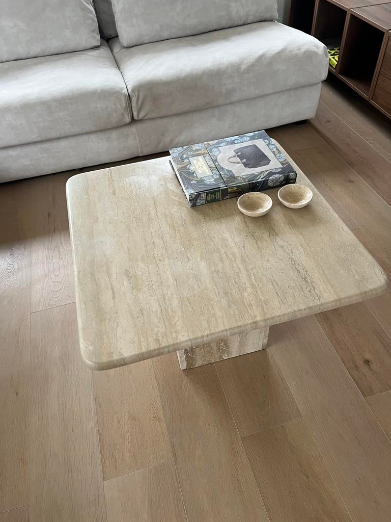 Mooie travertin bijzettafel/ salontafel, Ophalen, Minder dan 45 cm, Vierkant, 55 tot 75 cm