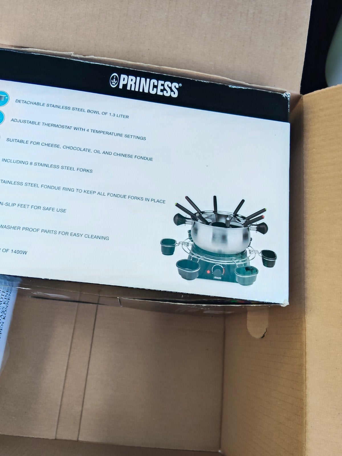 Princess Fondue Set - 1.3L RVS Kom, 4 Temperatuurstanden, Witgoed en Apparatuur, Ophalen of Verzenden