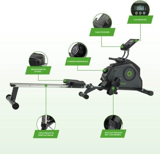 Tunturi Cardio Fit R30 Roeitrainer - Ergonomisch & Opvouwb, Sport en Fitness, Ophalen, Buik, Nieuw, Metaal