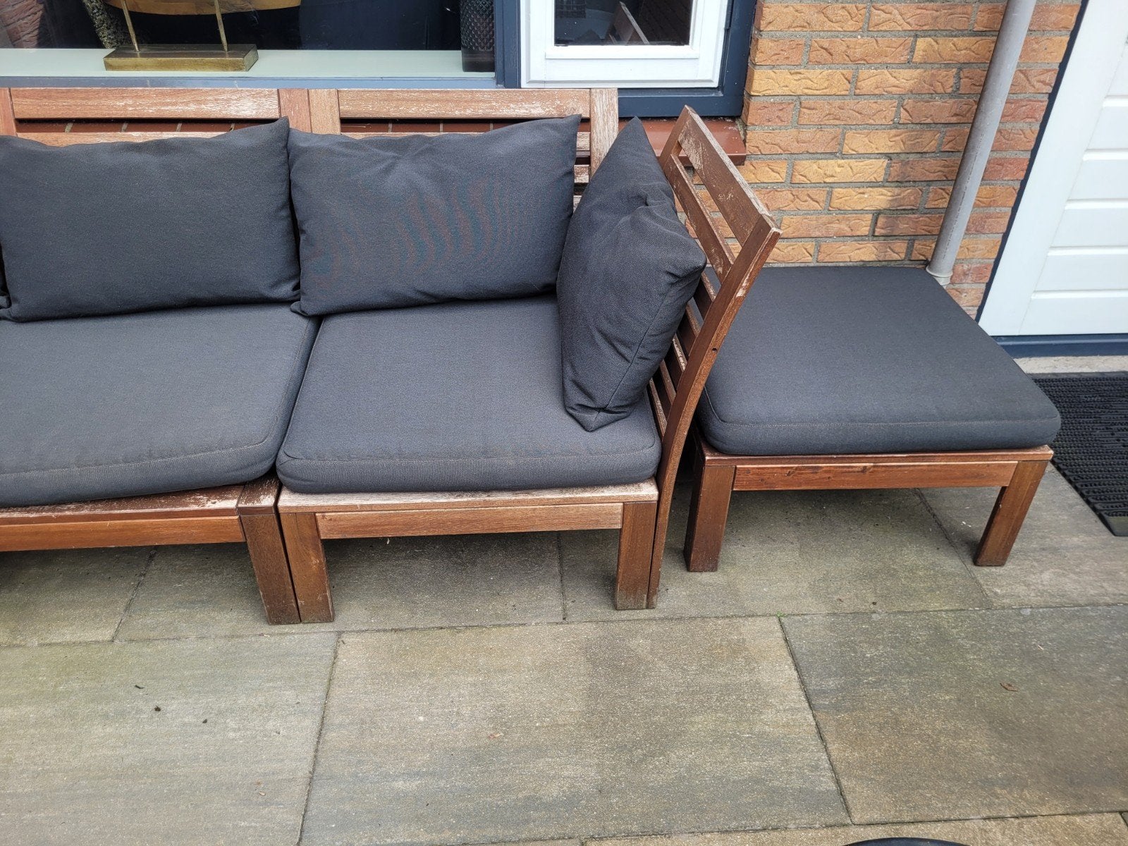 Houten bankje met kussens - Gebruikt, Ophalen of Verzenden, Gebruikt, Hout, Hocker