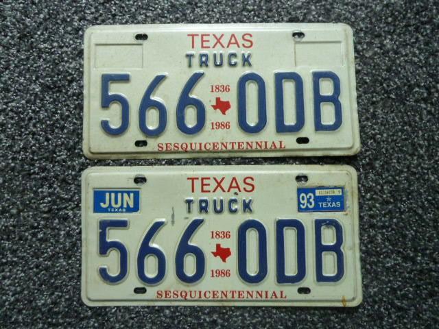 Paar USA License plate/kentekenplaten Texas  Sesquintennial, Verzenden, Gebruikt, Auto's