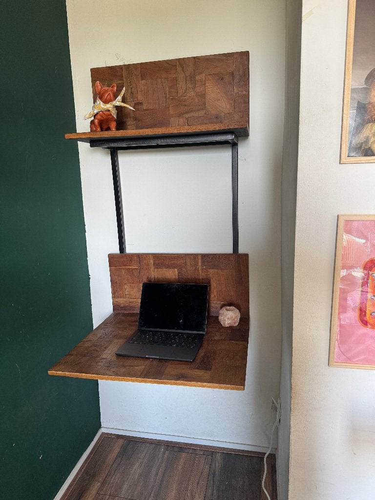 Industriële wandtafel / bureau, Huis en Inrichting, Ophalen, Hout, Bruin, Zo goed als nieuw