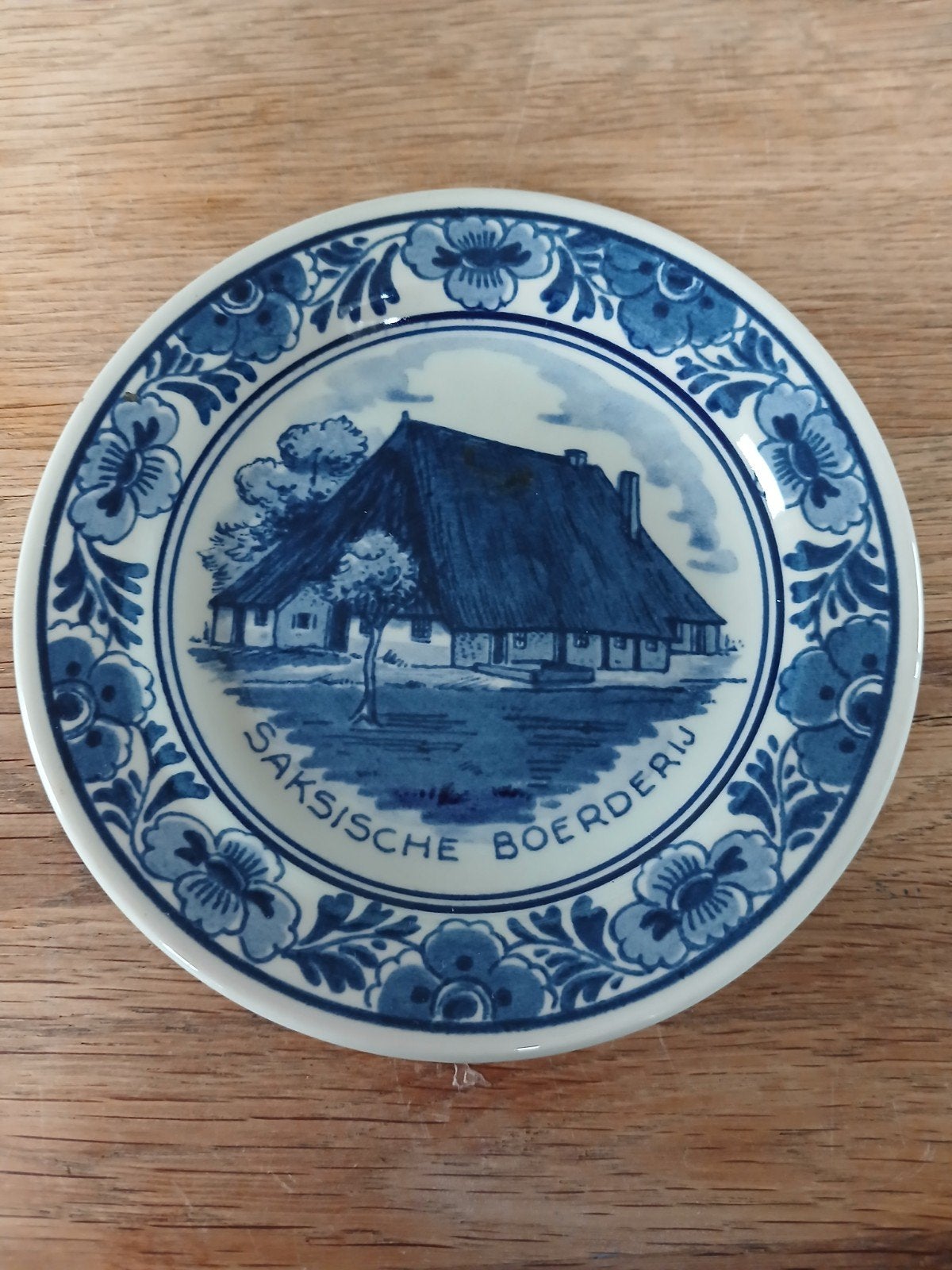 blauw wit bordje delftsblauw Saksische boerderij met bloemen, Ophalen
