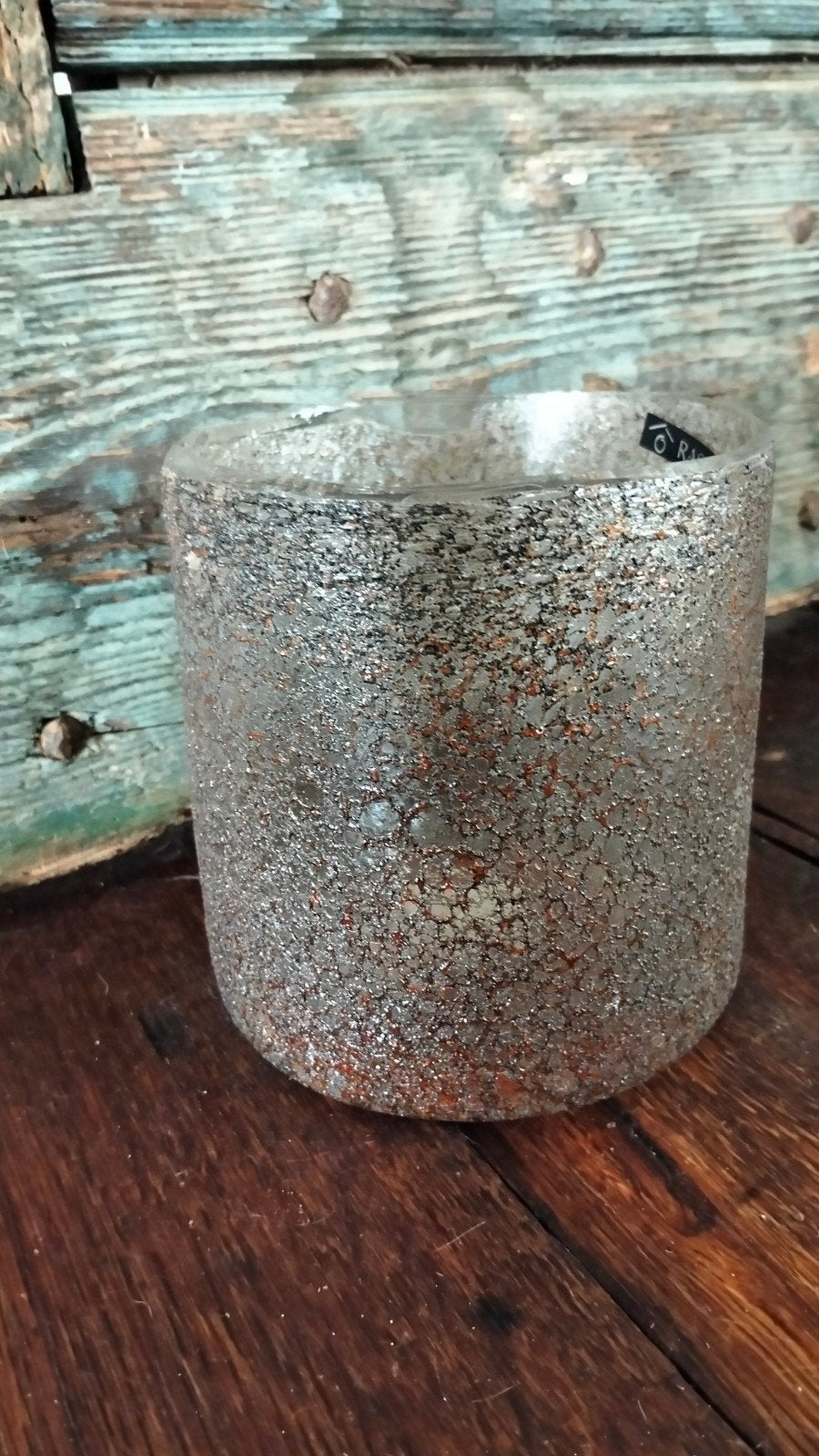 Brocante windlichtje kandelaar mooi reliëf bruin zilver, Ophalen of Verzenden