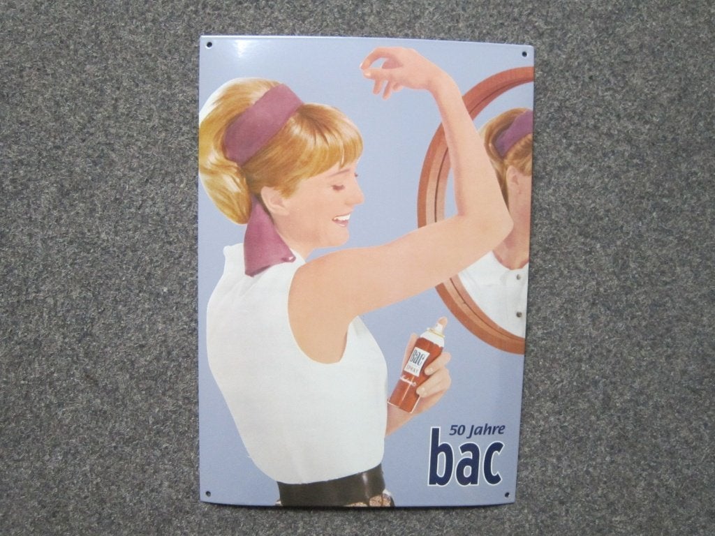 BAC DEOSPRAY EMAILLE RECLAMEBORD, Verzamelen, Ophalen, Zo goed als nieuw, Reclamebord