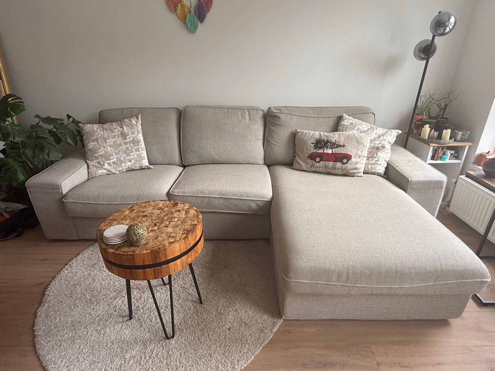 Modern Light Beige Corner Sofa with Chaise Lounge, Ophalen, Zo goed als nieuw