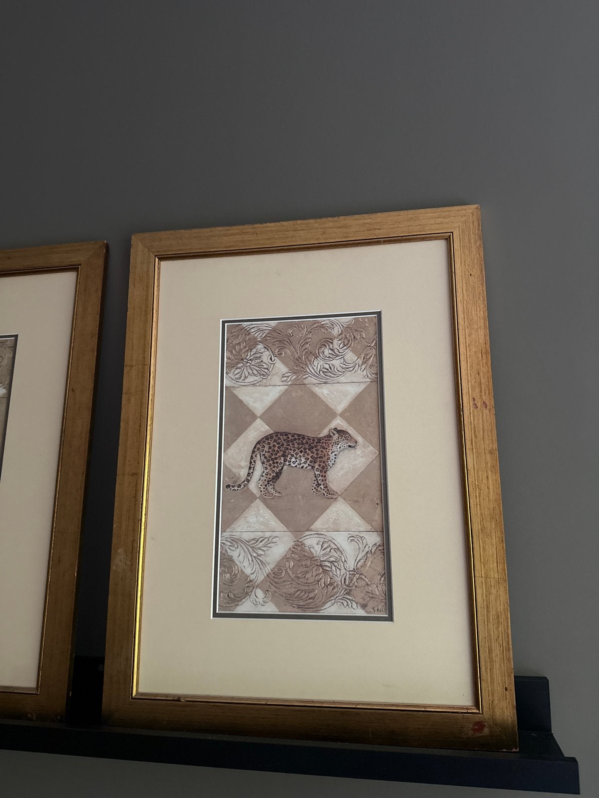 Set van 2 ingelijste prints: Leeuw en Luipaard, Dieren, Ophalen of Verzenden, Klassiek, Print