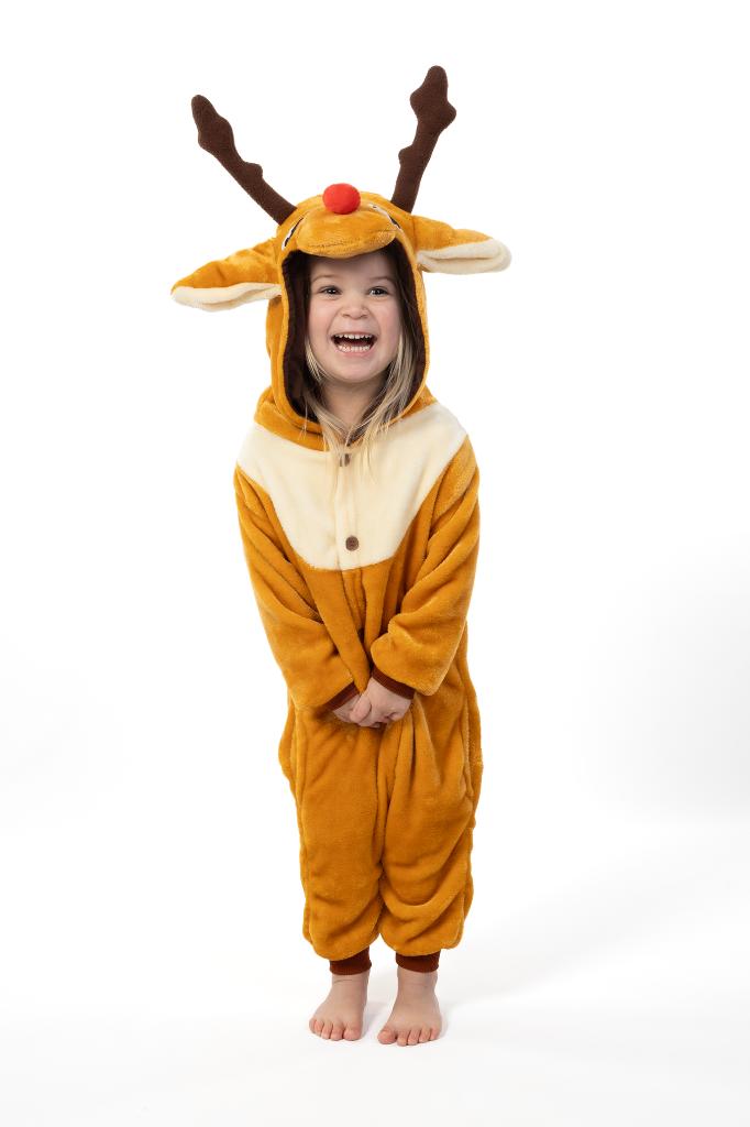 Rendier Onesie 116-122 Pak Kostuum Bruin Kerstmis Kerst, Ophalen of Verzenden, Zo goed als nieuw, 110 t/m 116, Jongen of Meisje