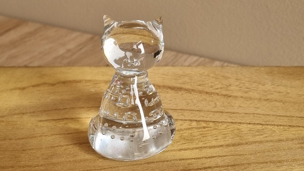 Prachtige Vintage Glas Kristal Paperweight Kat Poes Beeld, Verzenden, Gebruikt, Hond of Kat, Beeldje of Figuurtje