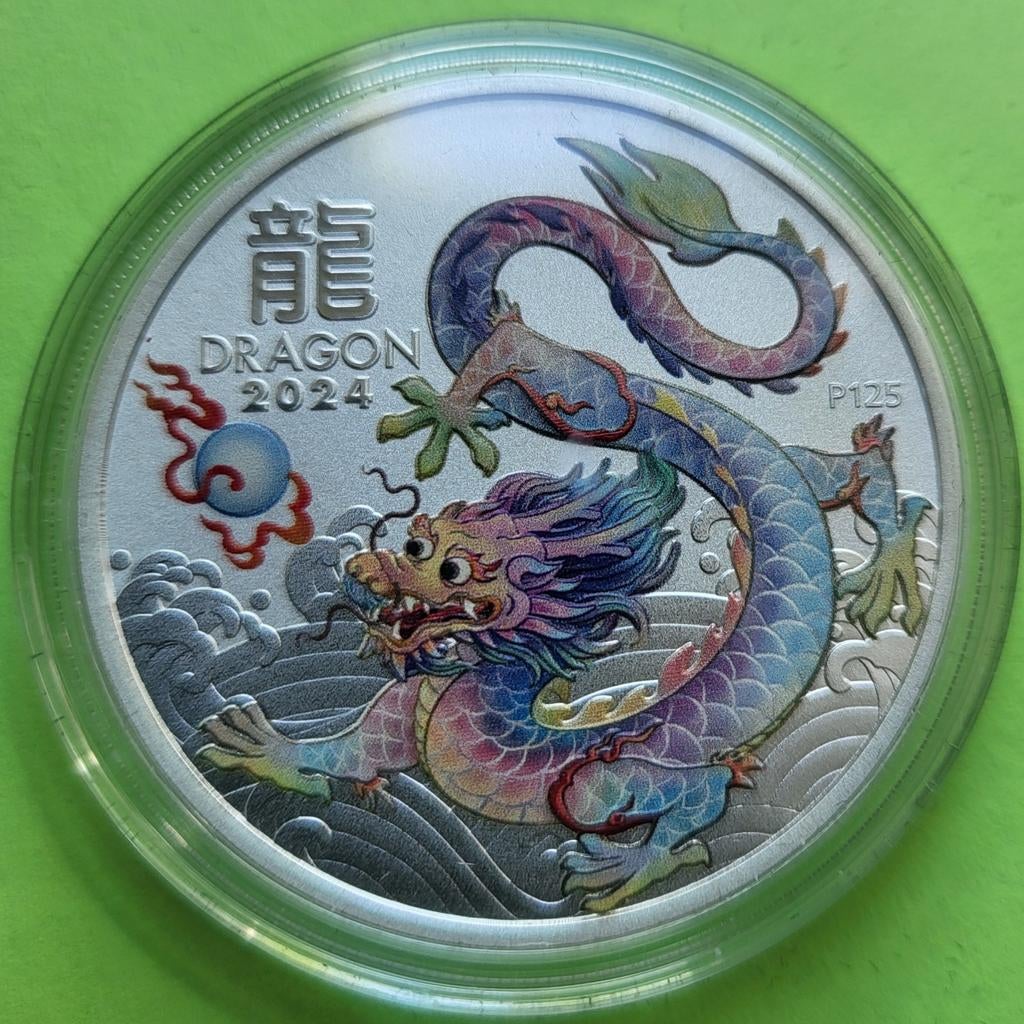 Lunar 2024 - 3 gekleurde dragons - 3 oz zilver, Verzenden, Zilver