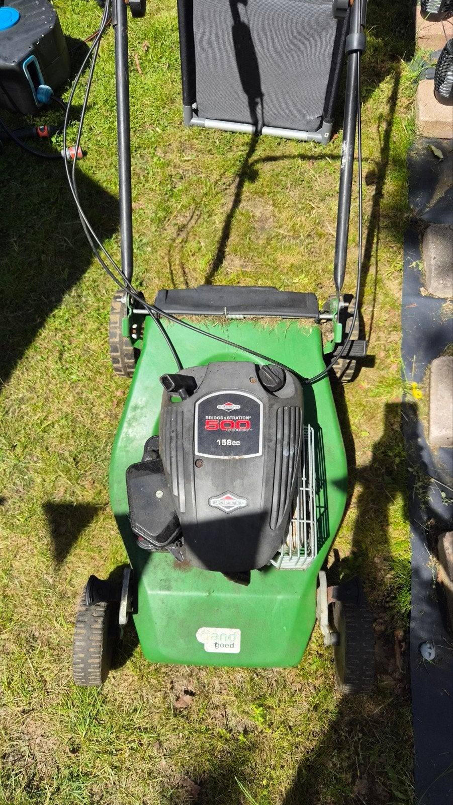 Benzine grasmaaier met opvangbak - Gebruikt, prima staat, Cirkelmaaier, Gebruikt, Briggs & Stratton, Ophalen of Verzenden