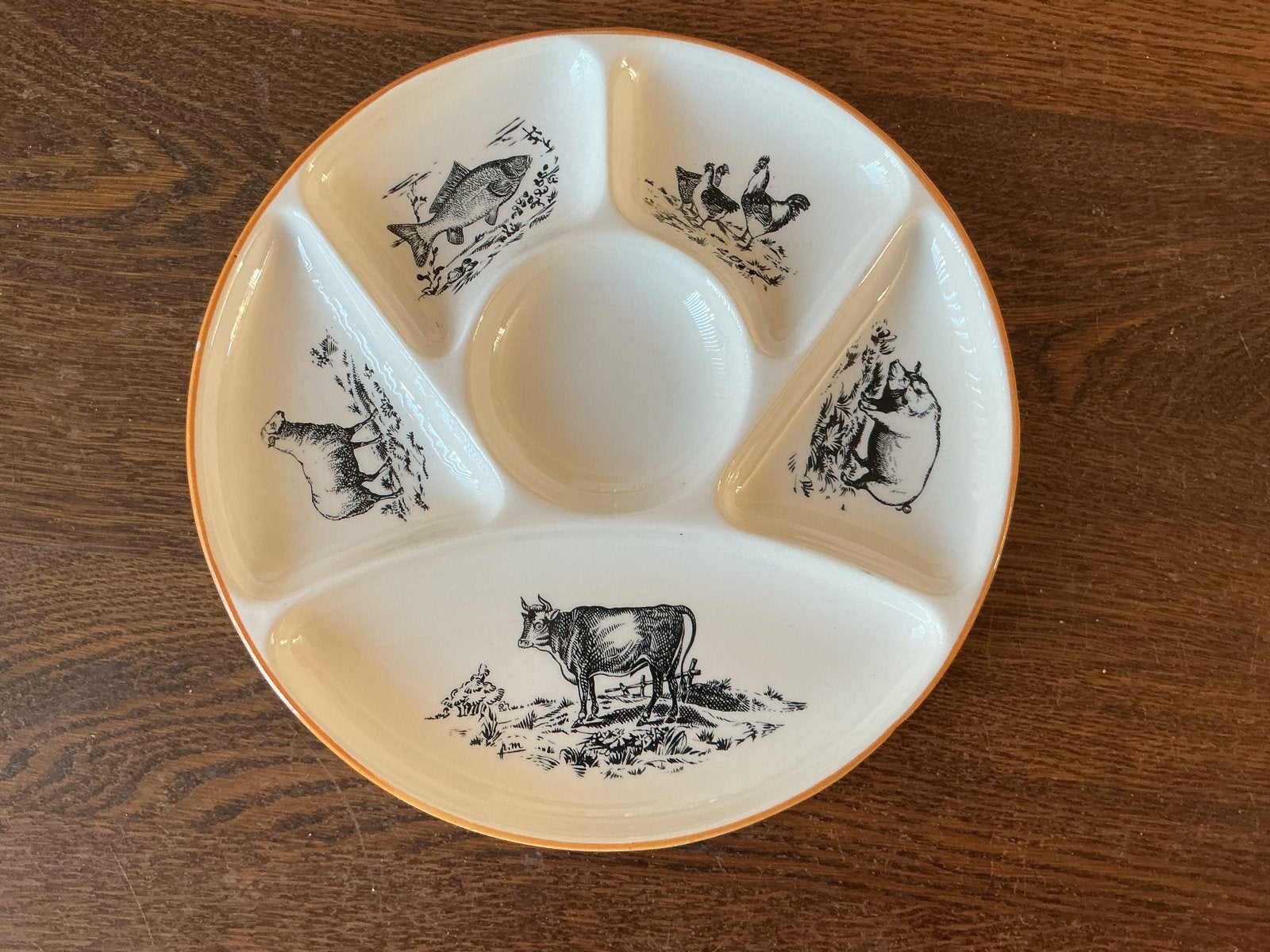 Vintage Gien France Serveerschaal met Dierenmotieven, Ophalen of Verzenden