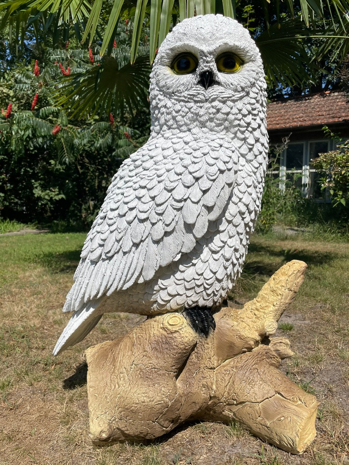 Uil op boomstam wit beeld bos dier boom tuin terras, Ophalen, Nieuw, Kunststof, Dierenbeeld