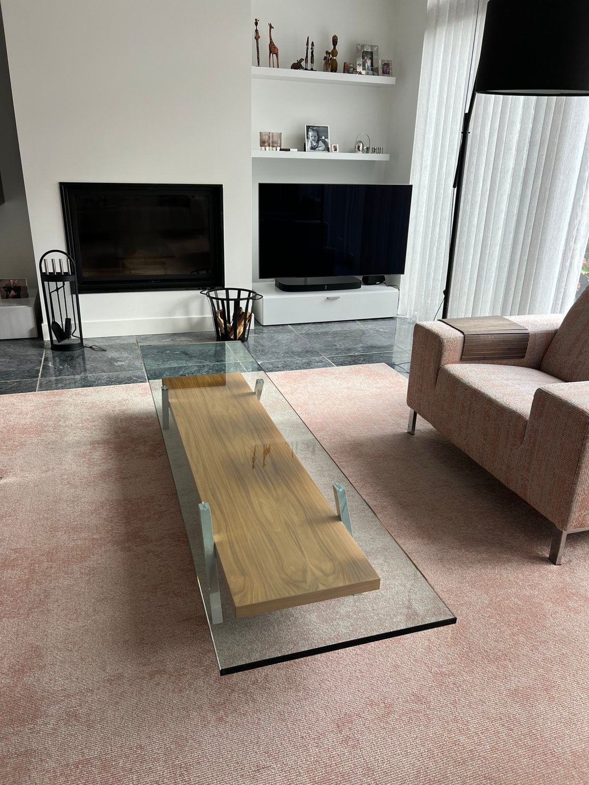 Exclusieve Van Beek B1 design salontafel, Ophalen, 200 cm of meer, 50 tot 100 cm, Glas