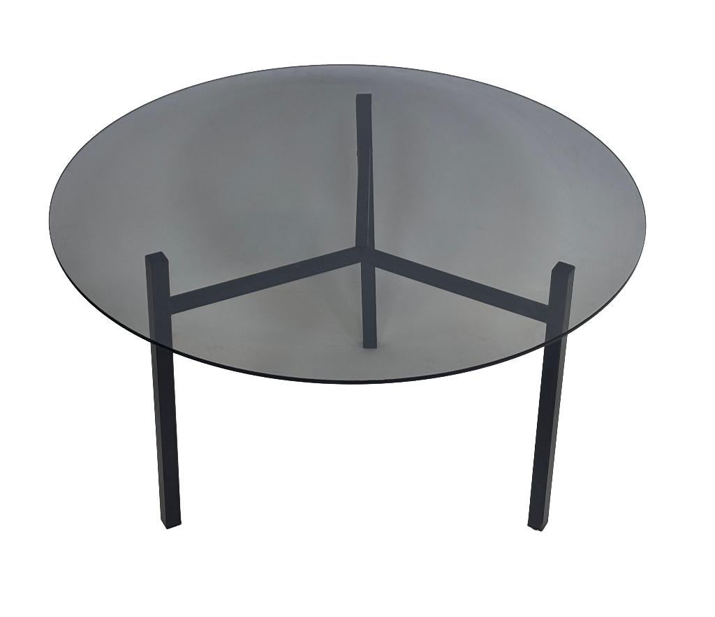 Vintage salontafel bijzettafel metaal en rookglas jaren 70, Gebruikt, 50 tot 100 cm, Vintage, 50 tot 100 cm
