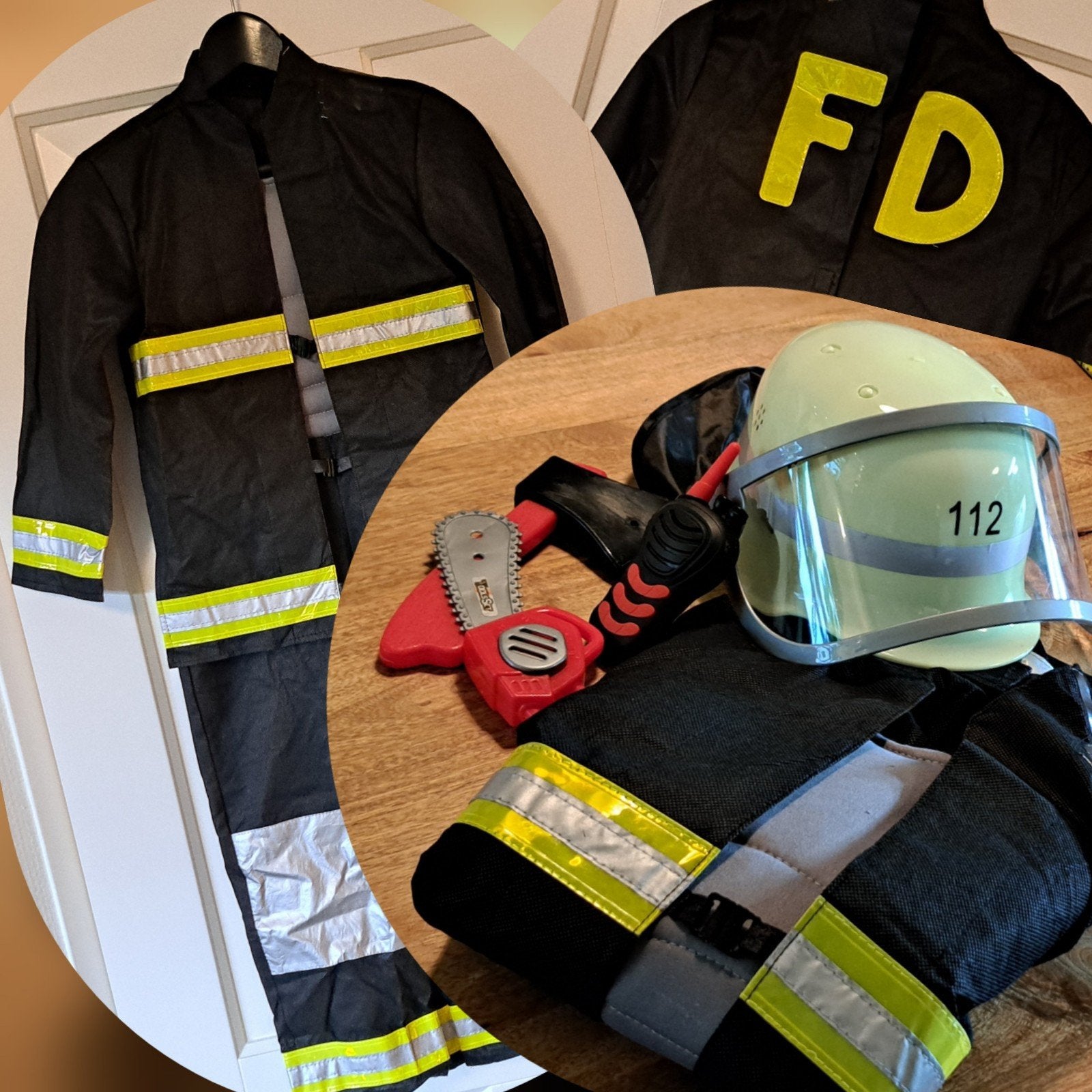 Brandweerpak 128 incl brandweerhelm en -gereedschap, Ophalen of Verzenden, Gebruikt, 122 t/m 128, Jongen of Meisje