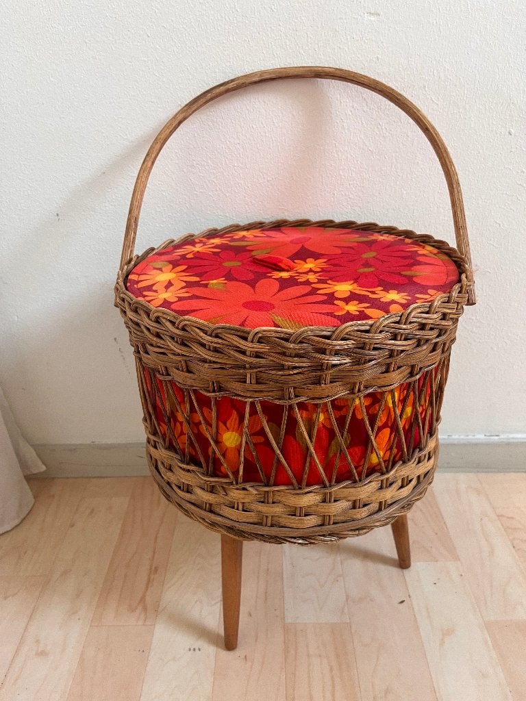 naaimand vintage rotan oranje gebloemd jaren '60, Ophalen, Gebruikt