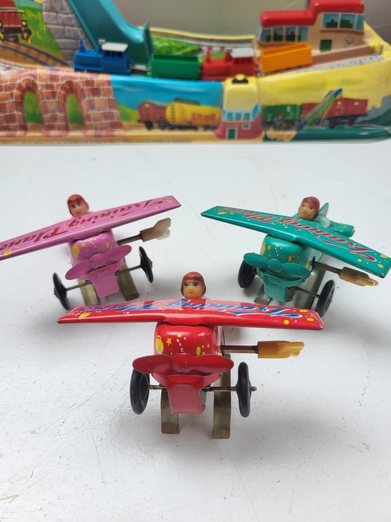 3 Blikken Opwindbare Vliegtuigen - Vintage Speelgoe, Verzamelen, Ophalen of Verzenden