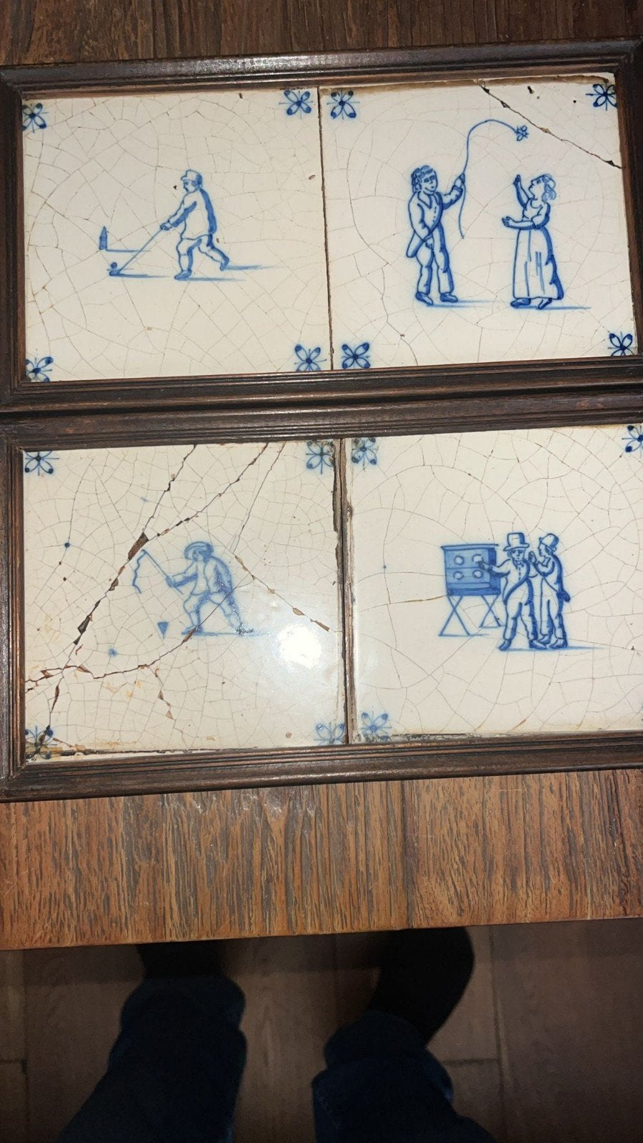 Antieke Delfts Blauwe Tegeltjes in Lijst, Ophalen of Verzenden