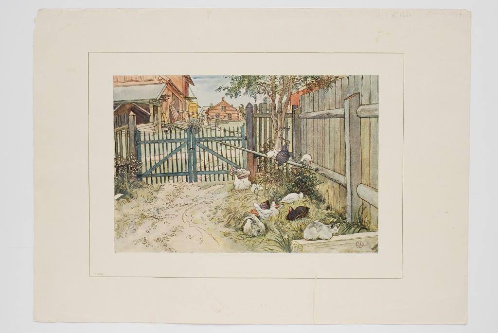 Antieke kleurenplaat Carl Larsson De Poort Eerste druk 1899, Verzenden, Voor 1940, Gebruikt, Dier