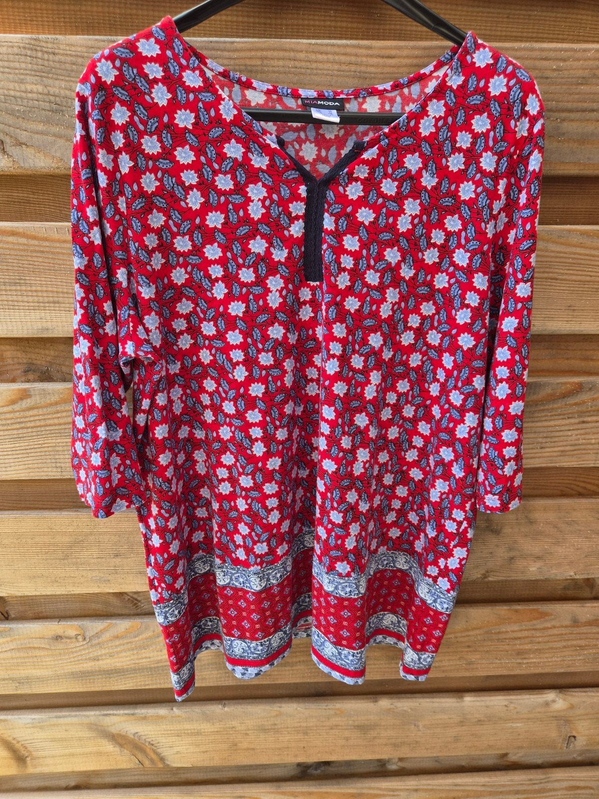 Mia Moda Blouse/Tuniek Maat 50 - Rood met Bloemenprint, Kleding | Dames, Maat 46/48 (XL) of groter, Ophalen of Verzenden, Mia Moda