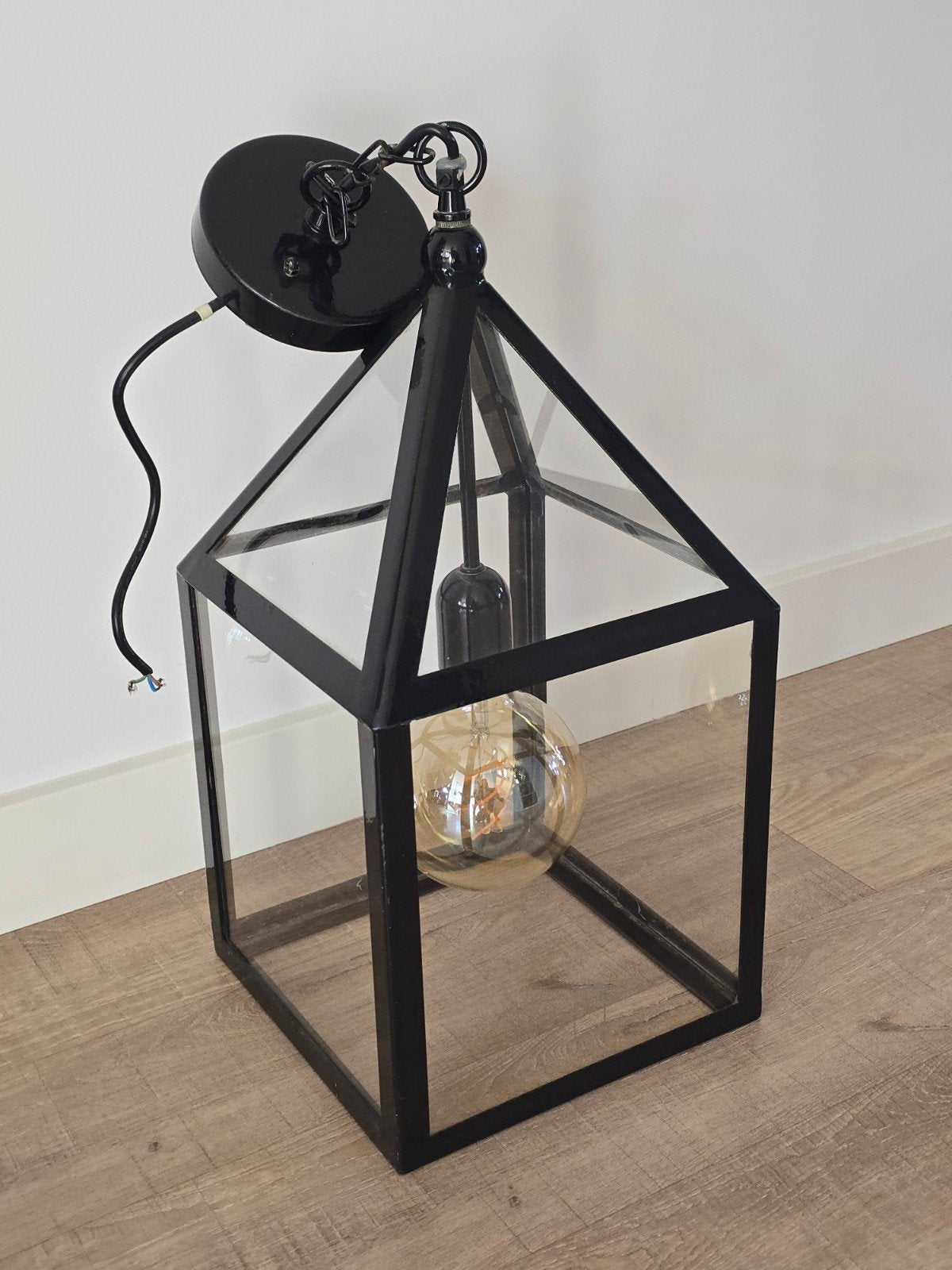 Vintage grote Jan des Bouvrie hallamp of buitenlamp €49, Zo goed als nieuw, Glas, Industrieel, E27 (groot)