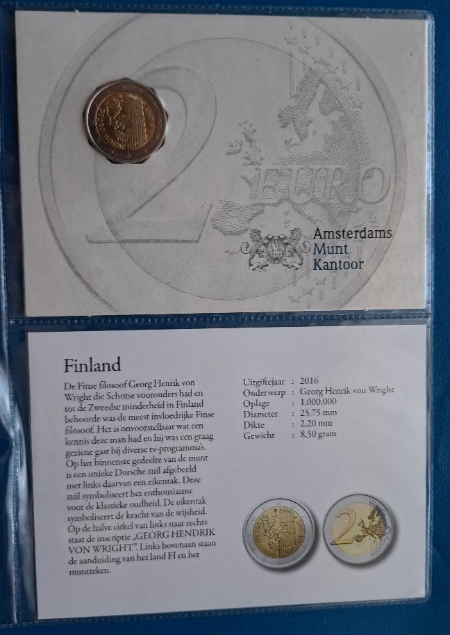 Finland 2 Euro  "Von Wright" 2016 - UNC (AMK), Verzenden, Finland, 2 euro