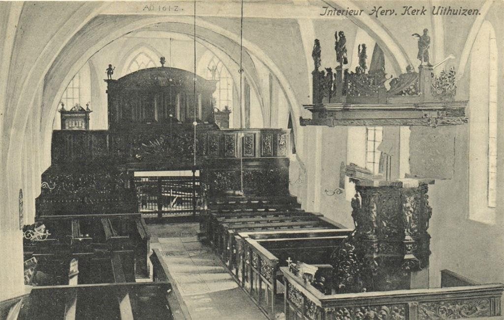 Interieur Herv. Kerk Uithuizen. - ongelopen, Verzamelen, Ansichtkaarten | Nederland, Ongelopen, Noord-Brabant, 1920 tot 1940, Ophalen of Verzenden