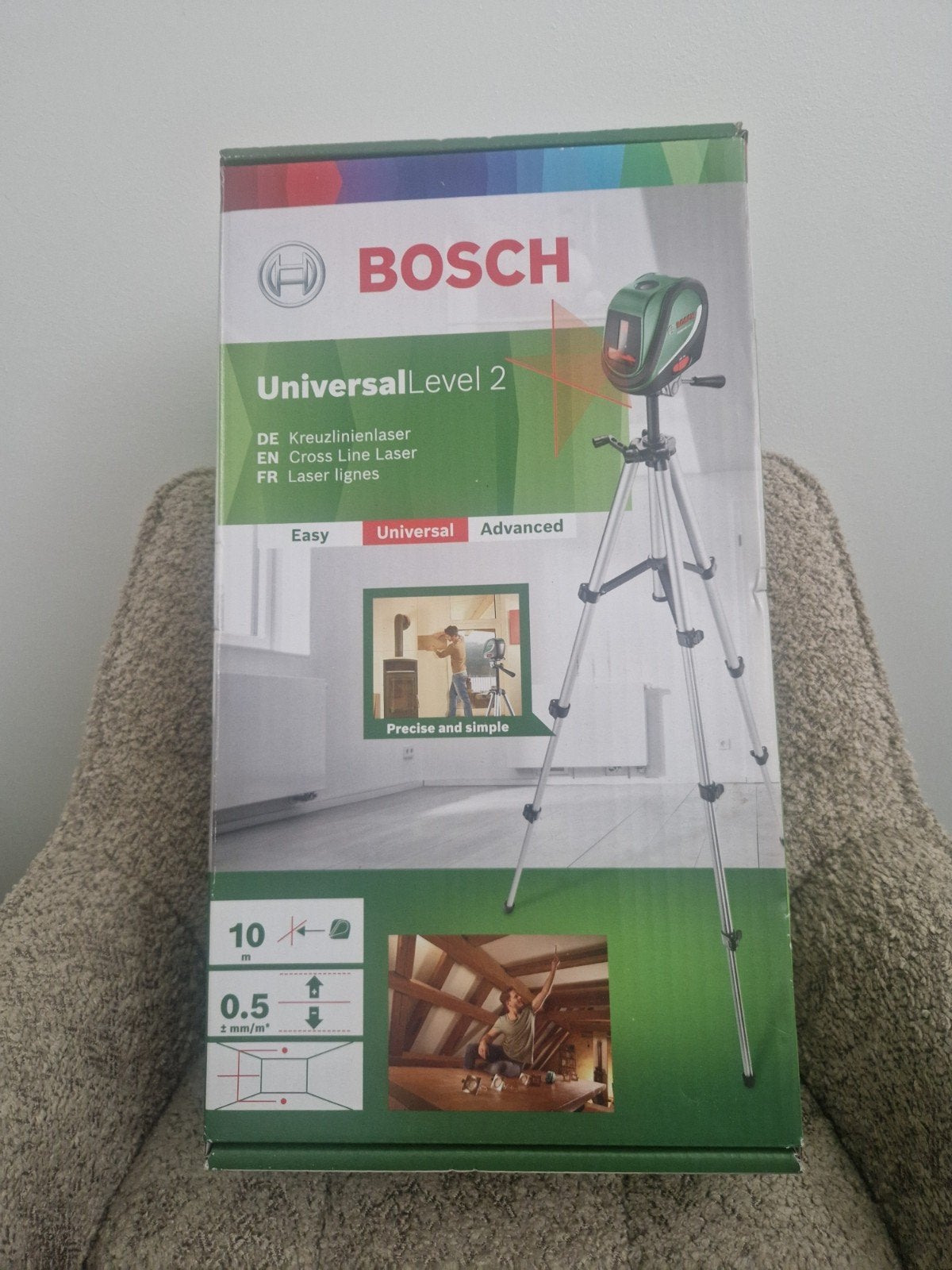 Bosch UniversalLevel 2 Kruislijnlaser met statief, Ophalen of Verzenden, Zo goed als nieuw, Licht