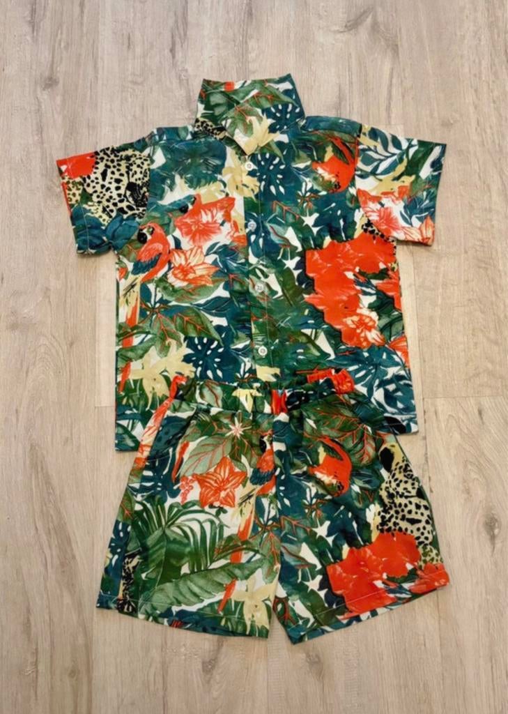 Zomerpakje oranje groen tropisch setje broek blouse 98/104, Ophalen of Verzenden, Nieuw, Jongen of Meisje, Setje