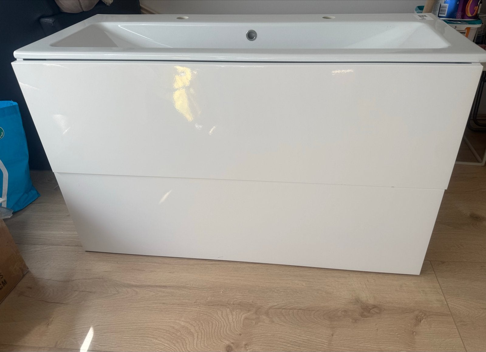 Strak wit badkamermeubel 100 cm met dubbele wastafel, 100 tot 150 cm, Nieuw, Ophalen of Verzenden, Minder dan 100 cm