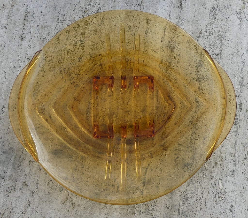 Amber Pers Glas Stölzle Hermanova Hut Art Deco Square Eyes, Ophalen of Verzenden