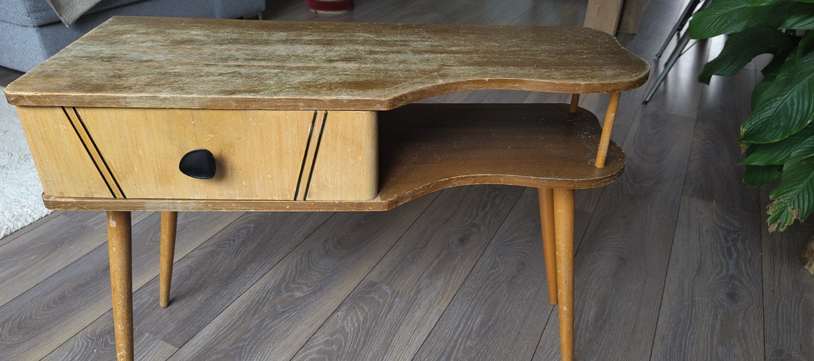 Vintage Retro Bijzettafel met Lade - Opknapper, Huis en Inrichting, Tafels | Bijzettafels, 45 tot 60 cm, Gebruikt, Ophalen of Verzenden