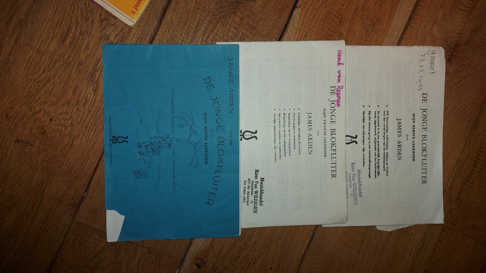 3 James Arden blokfluitboeken met Aura blokfluit en borstel, Ophalen of Verzenden, Gebruikt, Houtblazer