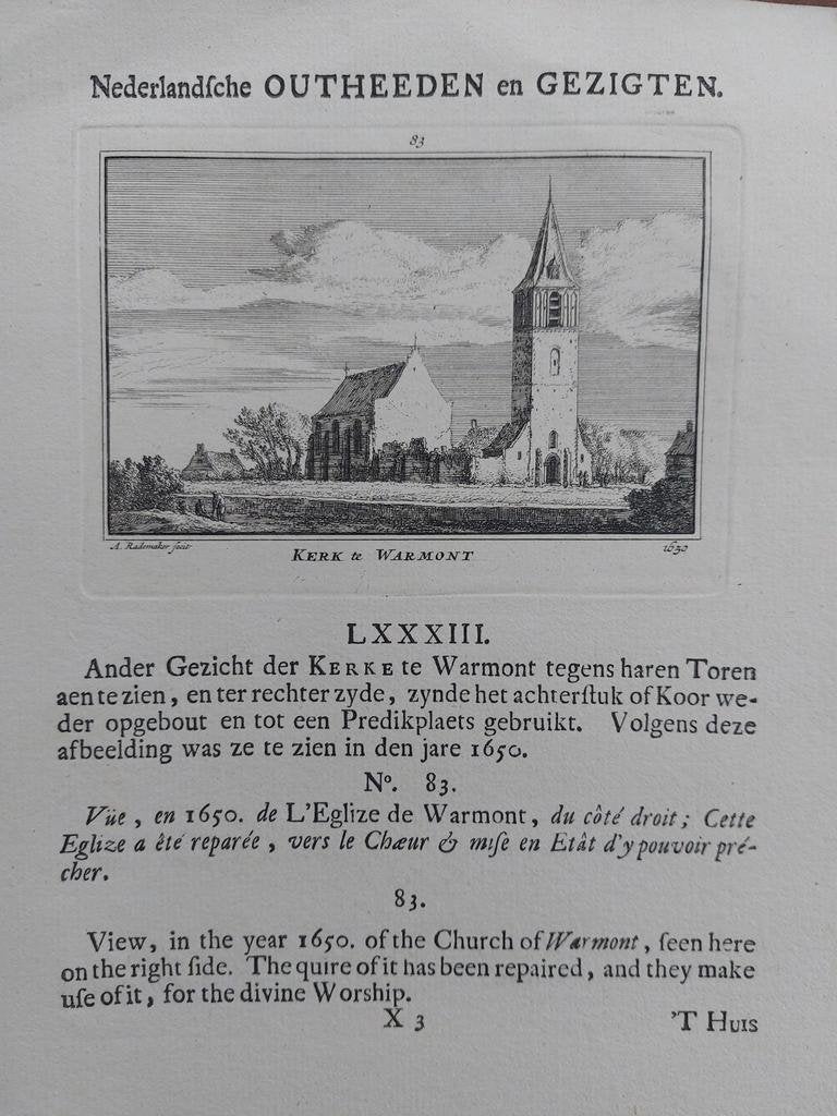 83 / kerk Warmont - Warmond Gravure A. Rademaker 1ste druk, Antiek en Kunst, Kunst | Etsen en Gravures, Ophalen of Verzenden