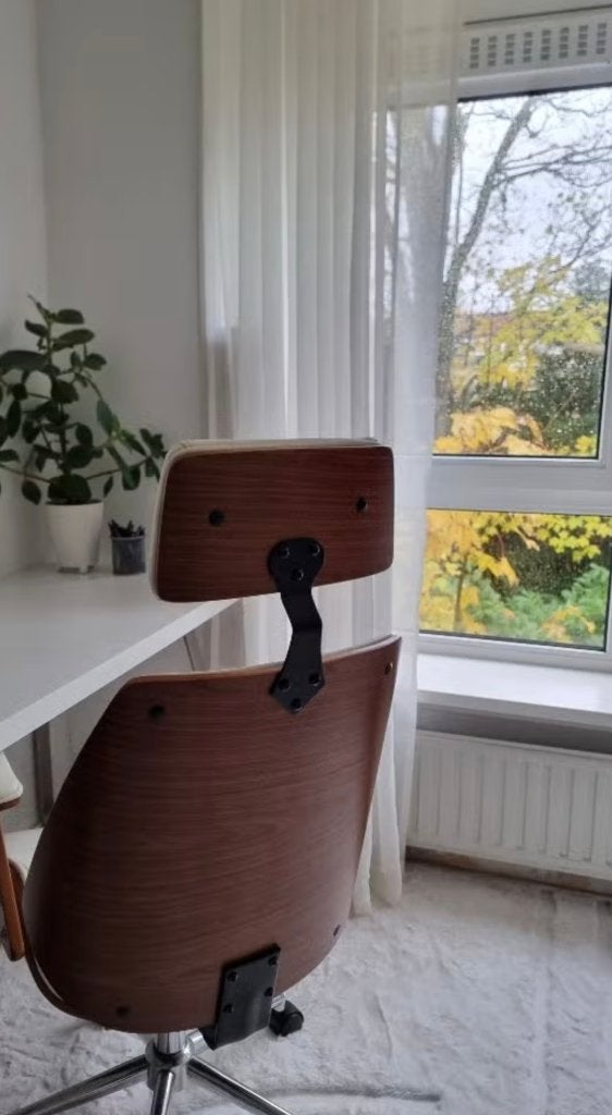 Stijlvolle Bureaustoel - Hout en Wit Leer, Overige typen, In hoogte verstelbaar, Hout, Ophalen of Verzenden
