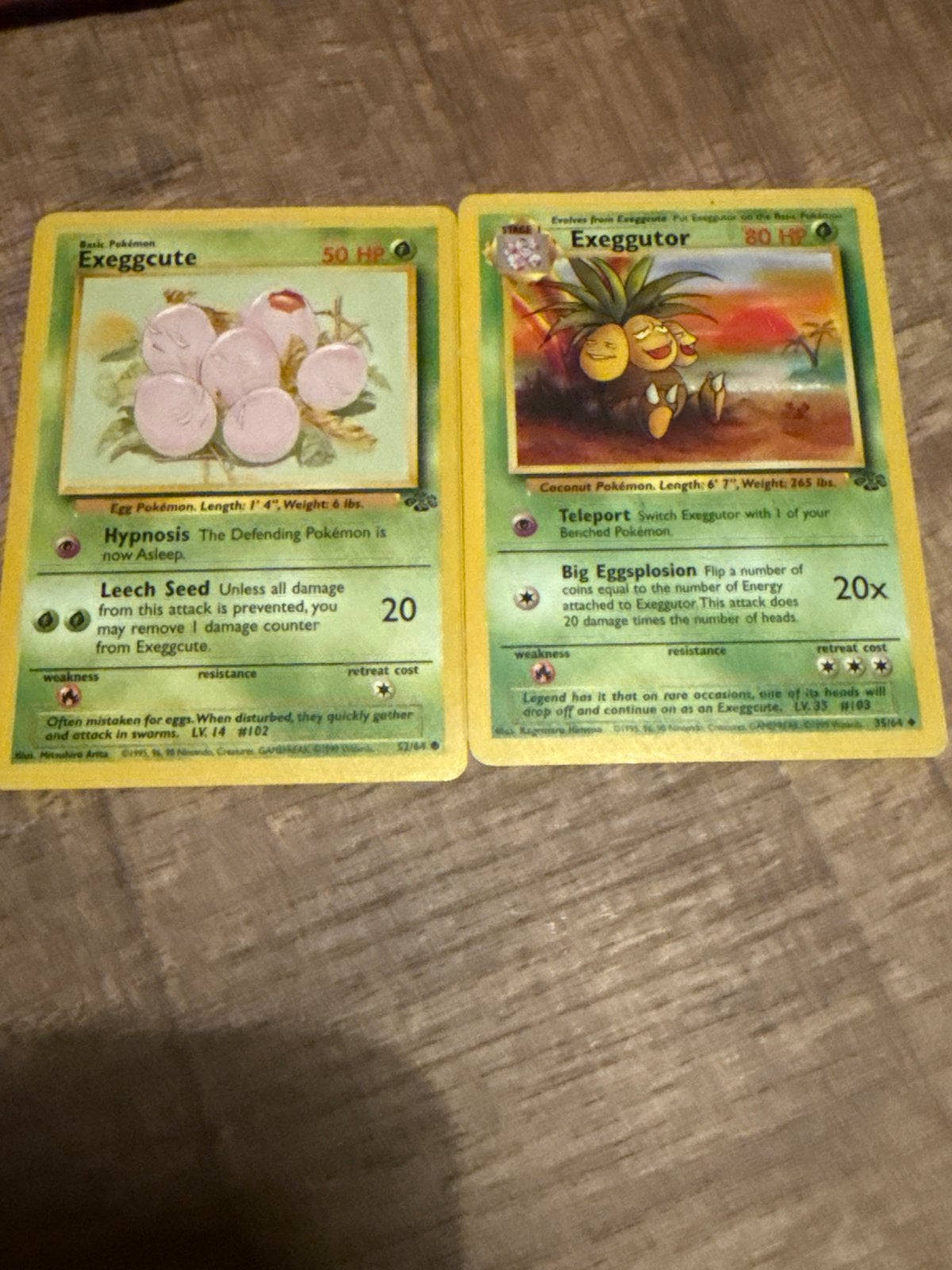 Pokémon kaarten: Exeggcute en Exeggutor (Jungle Set), Ophalen, Gebruikt, Meerdere kaarten
