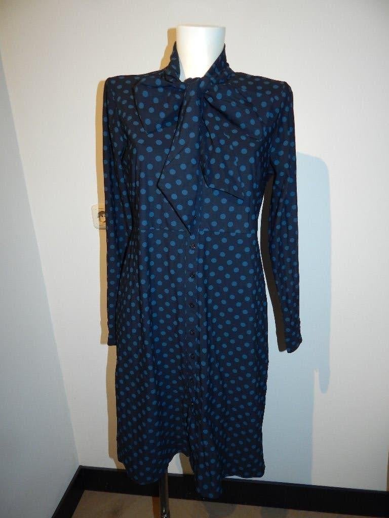 Studio Anneloes travel stof jurk strik hals stippen print L, Studio Anneloes, Maat 42/44 (L), Zo goed als nieuw, Knielengte