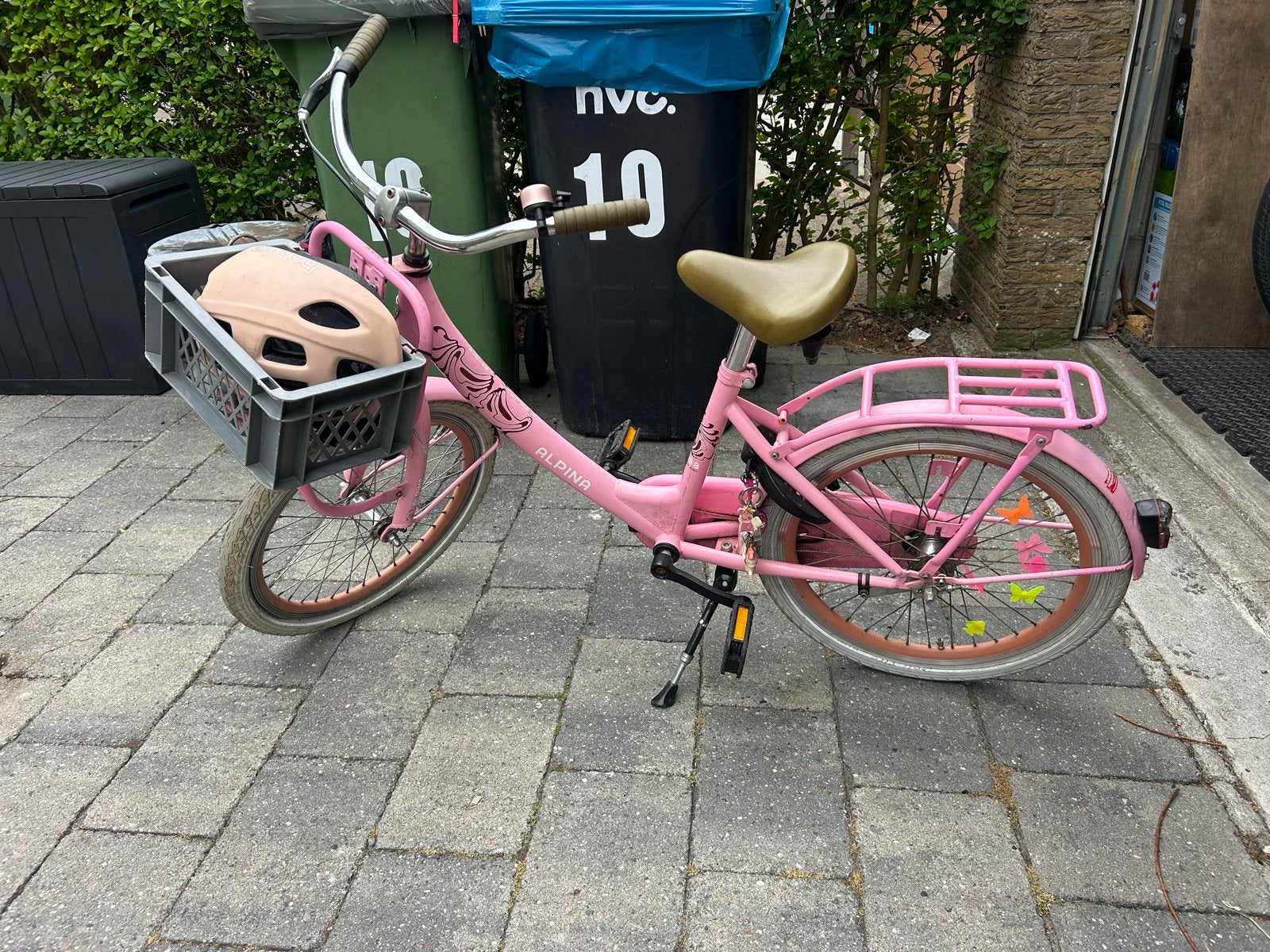 Roze Alpina kinderfiets 20 inch met mandje, Ophalen, Gebruikt, Velgrem, Handrem