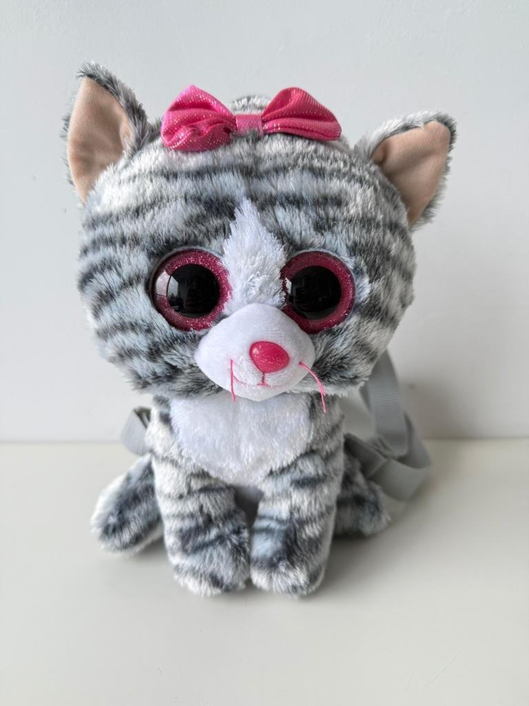 Knuffel rugzak, rugtas poes, kat Kiki grijs 30 cm / Ty, Ophalen of Verzenden, Zo goed als nieuw