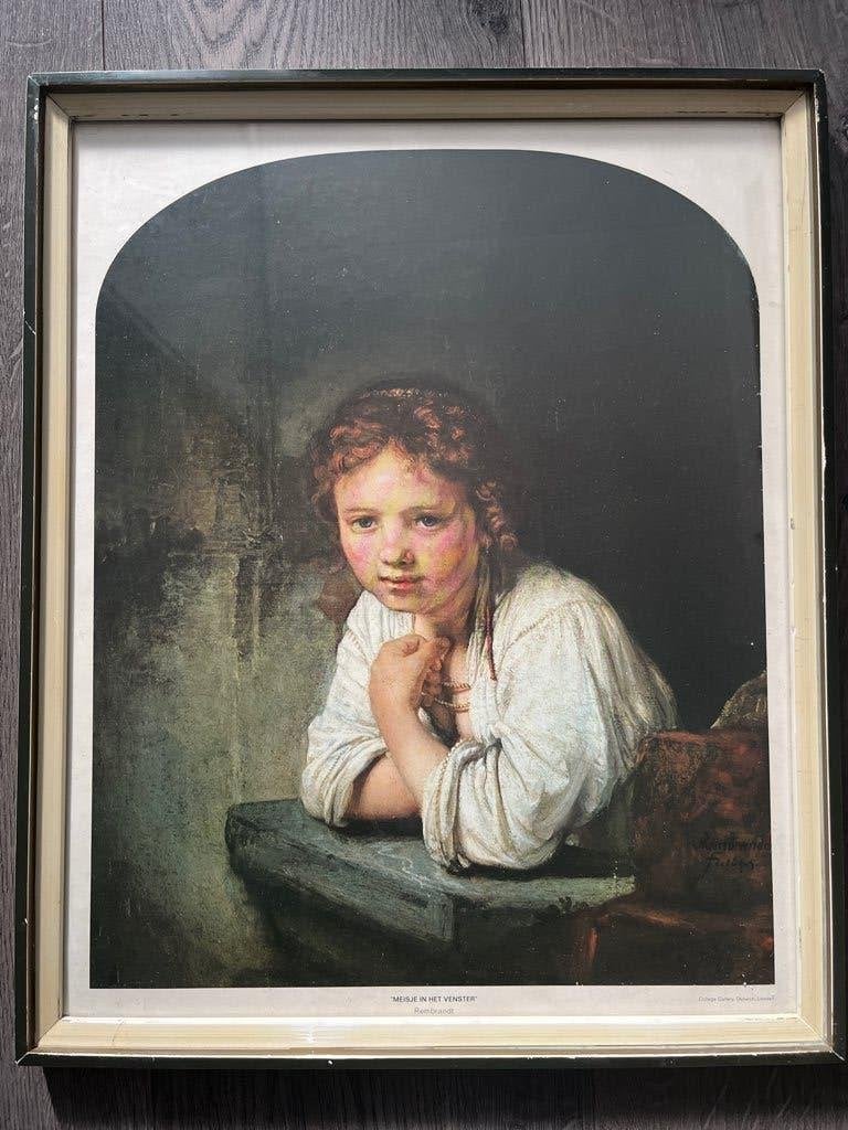 Meisje in het venster Rembrandt, Antiek en Kunst, Ophalen of Verzenden, Portret of Personen