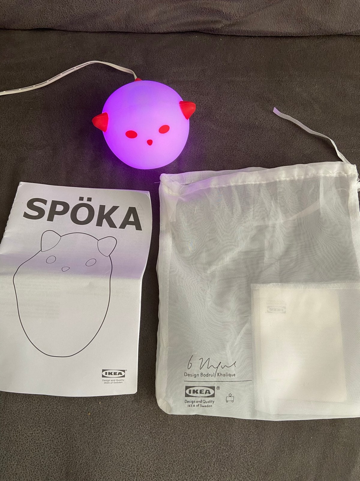 IKEA SPÖKA LED Nachtlampje - Wit met Rode Hoorntjes, Ophalen of Verzenden, Zo goed als nieuw, Overige typen